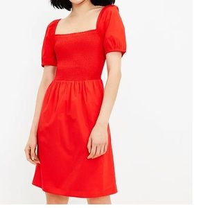 LOFT Puff Sleeved Smocked Pocket Dress XS